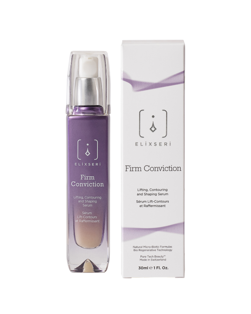 Elixseri's Firm Conviction product and packaging. A firming, lifting and contouring serum.
