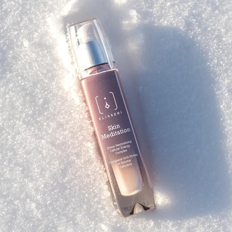 elixseri skin meditation soothing serum in snow as part of a winter skincare routine