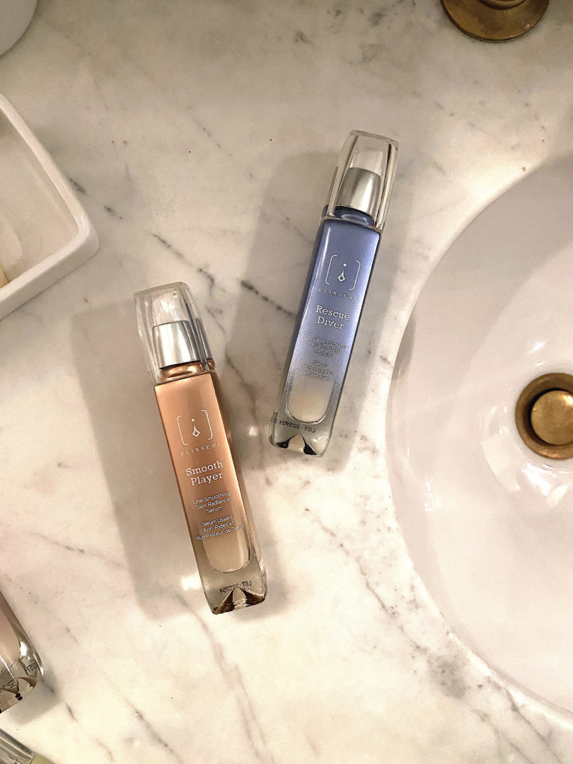 Rescue Diver and Smooth Player Elixseri serum on marble sink