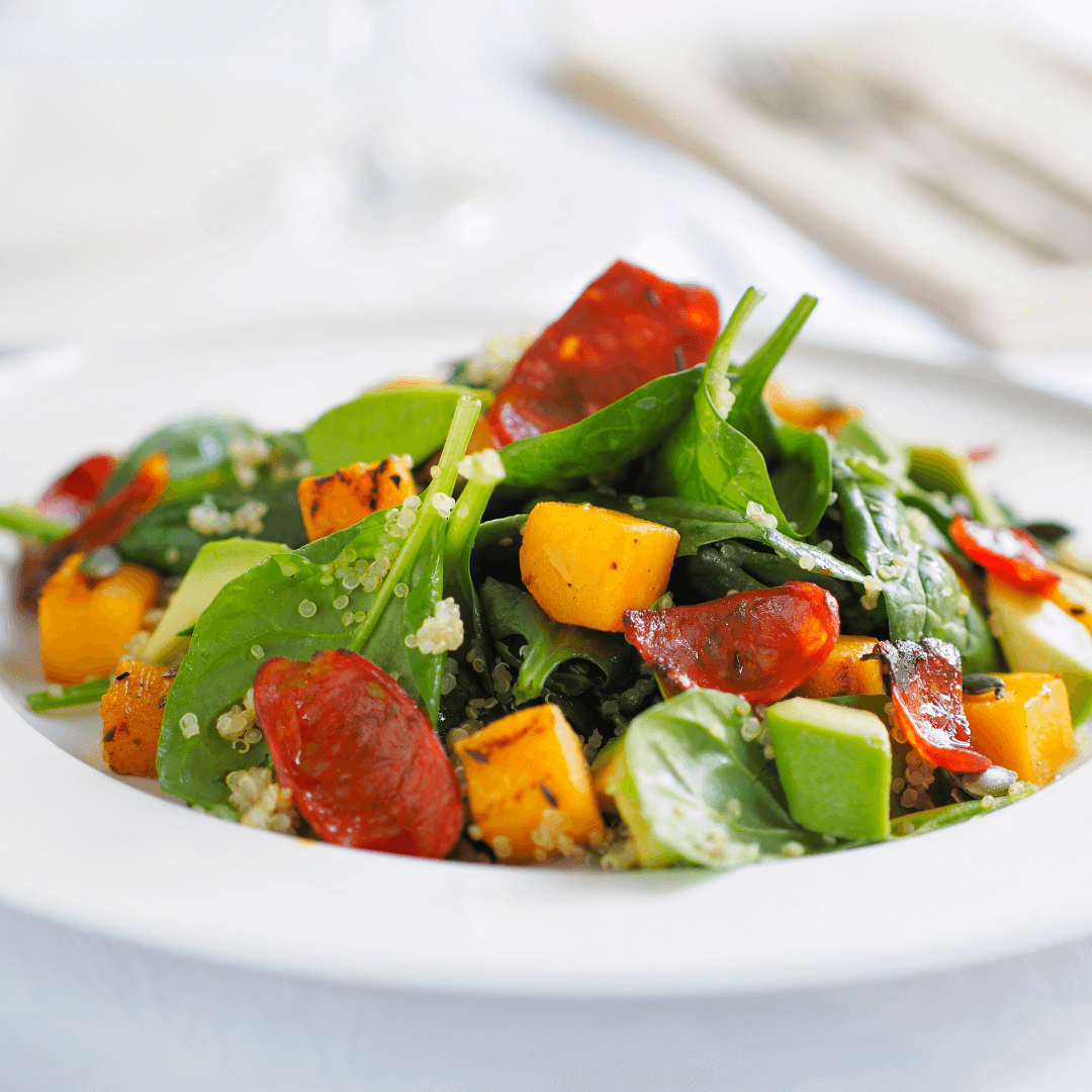 A close up shot of a summer salad as part of healthy eating for summer.